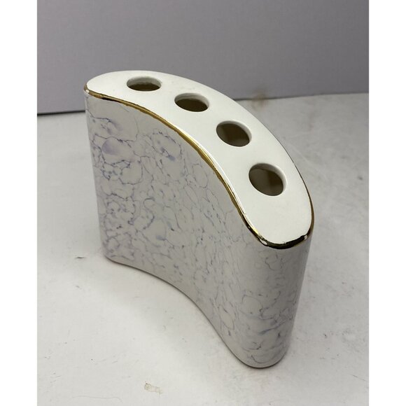 Vtg Ceramic Toothbrush Holder MCM Marble Pattern Gold Trim Hollywood Regency Mod - Picture 2 of 11